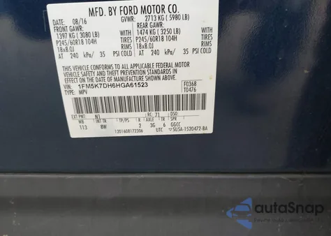 2017 Ford Explorer Xlt from USA, damaged, VIN 1FM5K7DH6HGA61523